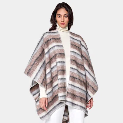Truedames Cozy Striped Three Tone Ruana Poncho In Multi