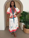 Truedames Crane & Nautical Belted Midi Dress Ivory Multi In Multi