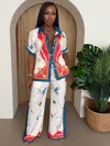 Truedames Crane & Nautical Print Shirt Pant Set Ivory Multi In Multi