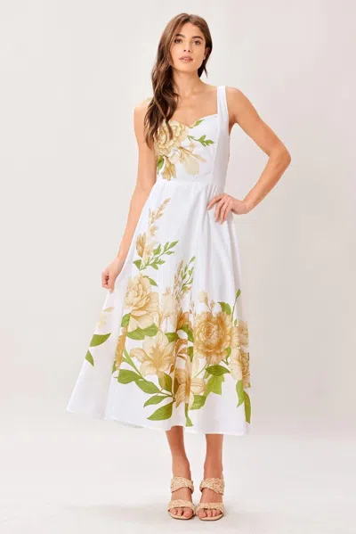 Truedames Cream Botanica Woven Midi Dress In Multi