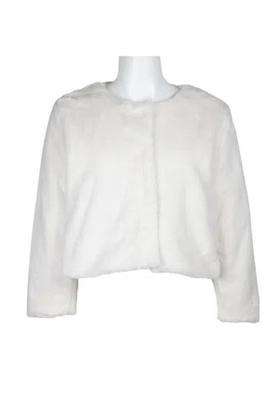 Truedames Crew Neck 3/4 Sleeve Solid Faux Fur Jacket In White