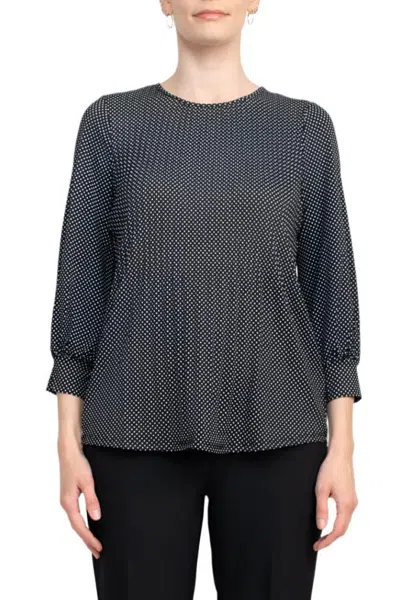 Truedames Crew Neck 3/4 Sleeves Crepe Top In Black