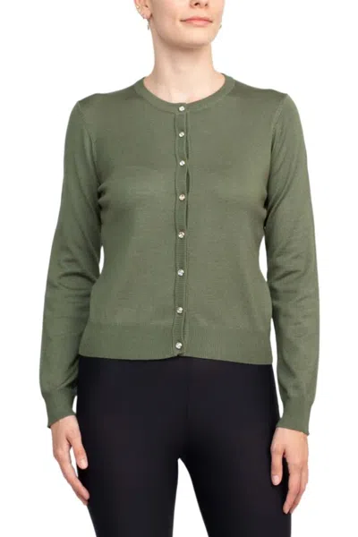 Truedames Crew Neck Button Down Long Sleeve Solid Knit Cardigan In Green