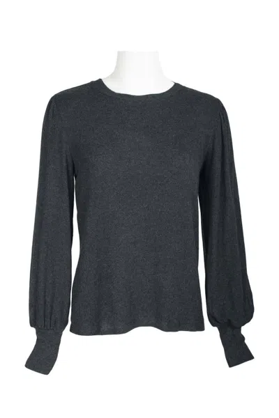 Truedames Crew Neck Long Sleeve Elastic Cuff's Solid Knit Top In Gray