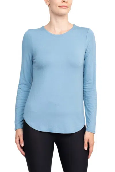 Truedames Crew Neck Long Sleeve Solid Knit Top In Blue