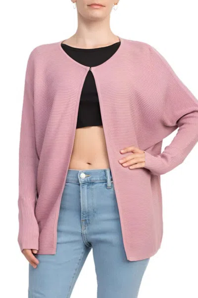 Truedames Crew Neck Open Front Long Sleeve Knit Cardigan In Pink