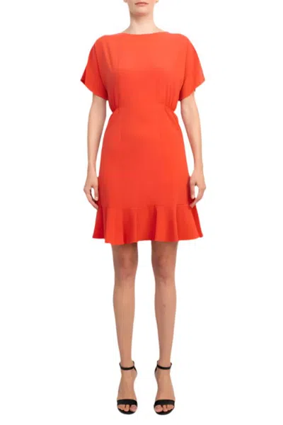 Truedames Crew Neck Short Sleeve Fit & Flare Zipper Back Solid Jersey Dress In Orange