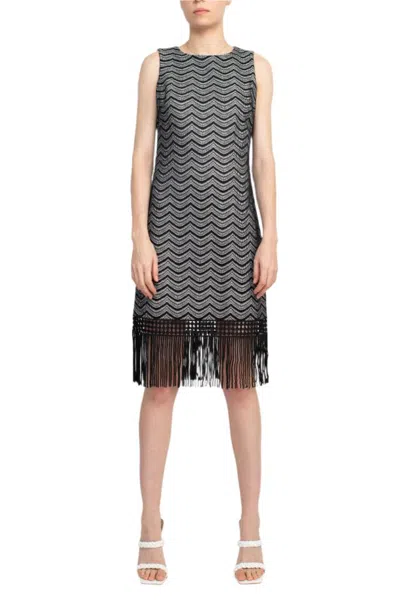 Truedames Crew Neck Sleeveless Shift Zipper Back Lace Fringe Dress In Black