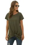 Truedames Crew Neck Solid Color Tunic Tops In Green