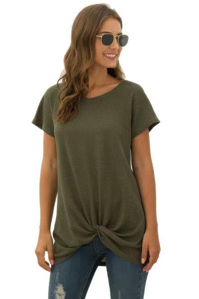 Truedames Crew Neck Solid Color Tunic Tops In Green