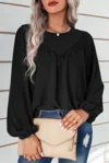 Truedames Crew Neck Solid Long Lantern Sleeve Shirt In Black