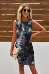 Truedames Crew Neck Tie Dye Sleeveless Dress In Black
