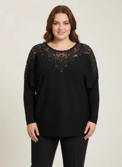 Truedames Midnight Sparkle Embellished Knit Tunic Top In Black