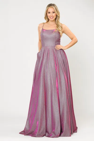 Truedames Criss Cross Long Metallic Dress With Pockets In Pink