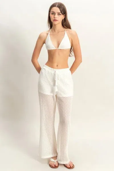 Truedames Crochet Bra And Drawstring Pants Set In Neutral
