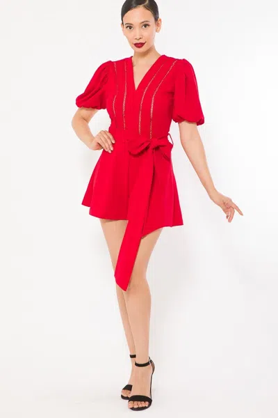 Truedames Crochet Detailed Fashion Romper In Red