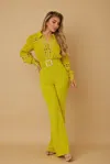 Truedames Crochet Detailed Woven Top Fashon Jumpsuit In Green