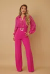 Truedames Crochet Detailed Woven Top Fashon Jumpsuit In Pink