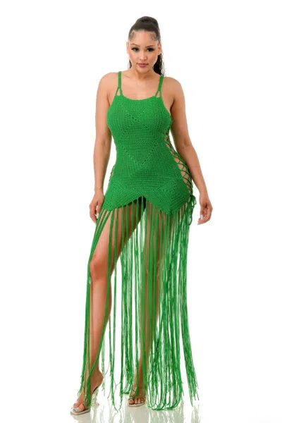 Truedames Crochet Dress Bottom Fringe In Green