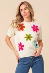 Truedames Crochet Flower Patch Sweater Top In Multi