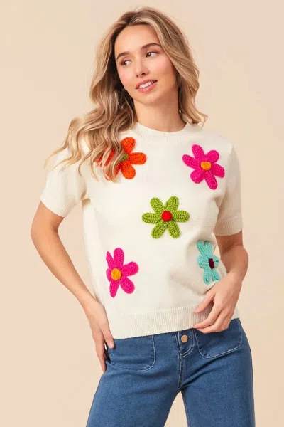 Truedames Crochet Flower Patch Sweater Top In Multi