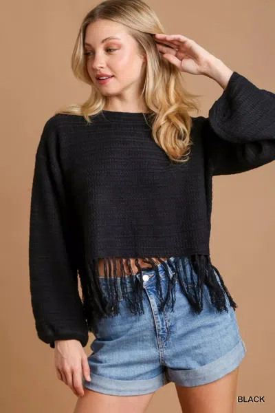 Truedames Crochet Knit Crop Top With Frey Hem In Black