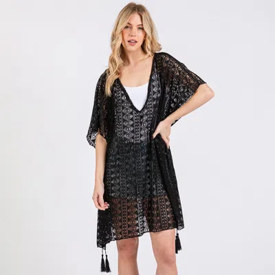 Truedames Crochet Lace Tassel Cover Up Poncho In Multi