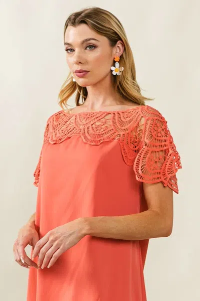 Truedames Crochet Lace Yoke Detailed Wrinkled Dress In Red