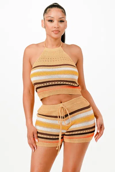 Truedames Crochet Short Set In Multi