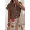 Truedames Crochet Short Sleeve Button Front Sweater In Brown