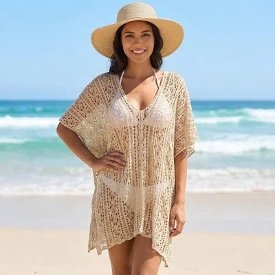 Truedames Crochet V Neck Beach Cover Up Tunic In Sand