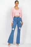 Truedames Crop Tank Top & Cardigan Sweater Set In Blue