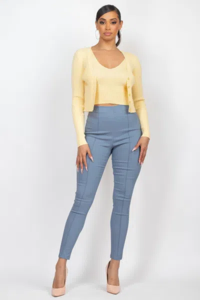 Truedames Crop Tank Top & Cardigan Sweater Set In Yellow