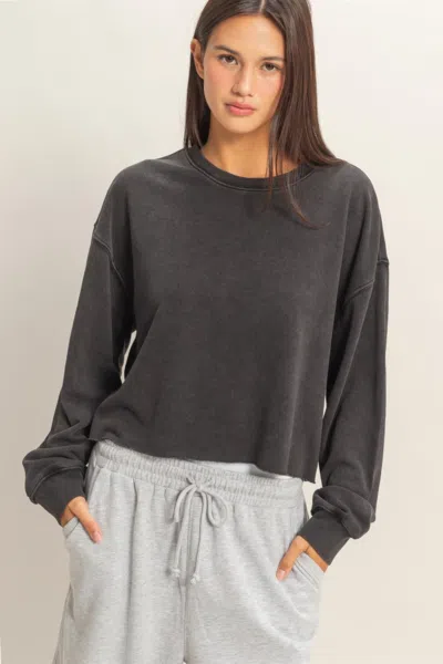 Truedames Cropped Mineral Wash Sweatshirt In Black