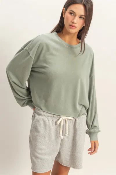 Truedames Cropped Mineral Wash Sweatshirt In Green