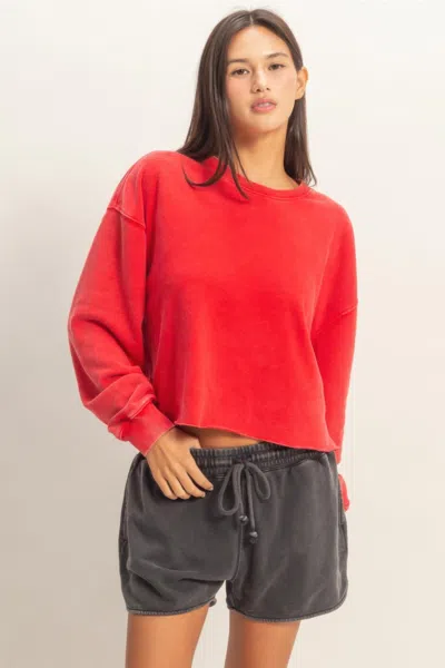 Truedames Cropped Mineral Wash Sweatshirt In Red