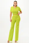 Truedames Cropped Polo Sweater Shirt And Pants Set In Green