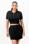 Truedames Cropped Polo Sweater Shirt And Skirt Set In Black