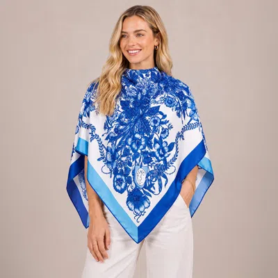 Truedames Cross Flower Print Scarf Poncho In Blue