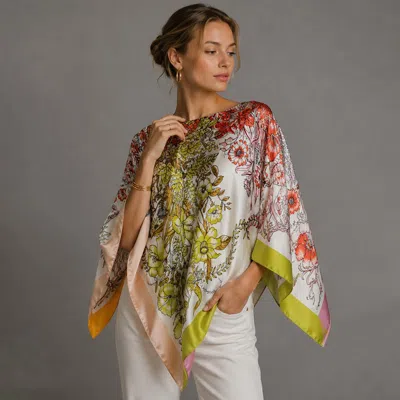 Truedames Cross Flower Print Scarf Poncho In Green