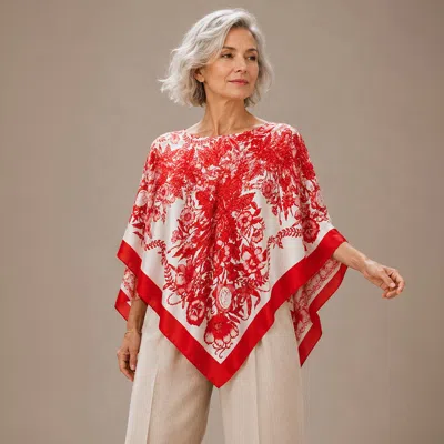 Truedames Cross Flower Print Scarf Poncho In Red