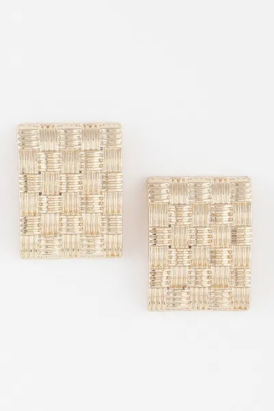 Truedames Cross Hatch Plate Earrings In Gold