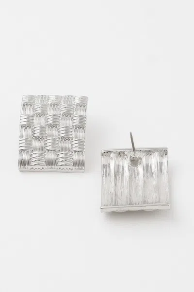 Truedames Cross Hatch Plate Earrings In Silver
