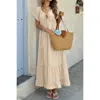Truedames Cross Knot Color Block Pockets A Line Dress In Neutral