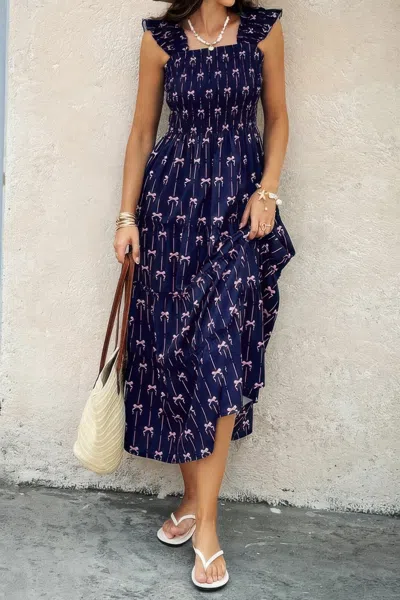 Truedames Cross Print Square Neck Sleeveless Pocket Dress In Blue