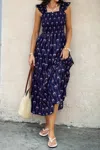 Truedames Cross Print Square Neck Sleeveless Pocket Dress In Blue