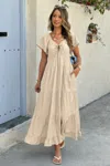 Truedames Cross Knot Color Block Pockets A Line Dress In Neutral