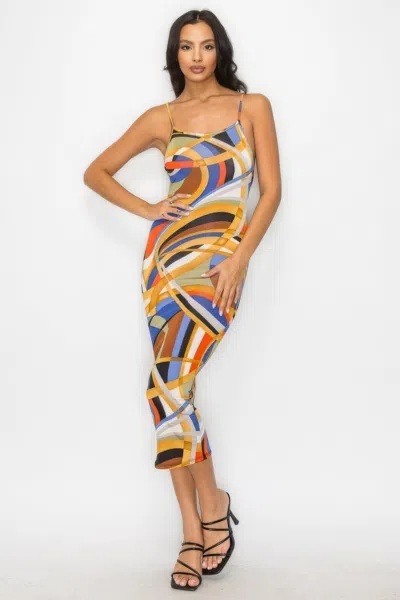 Truedames Crossed Back Marble Print Multicolor Midi Dress