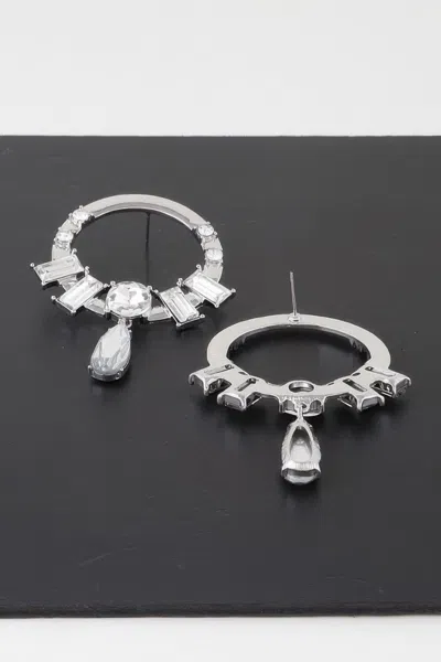 Truedames Crystal Jewel Rim Drop Earrings In Silver