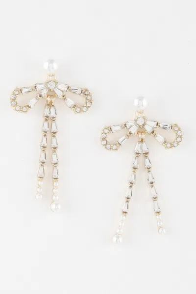 Truedames Crystal Pearl Ribbon Earrings In Gold
